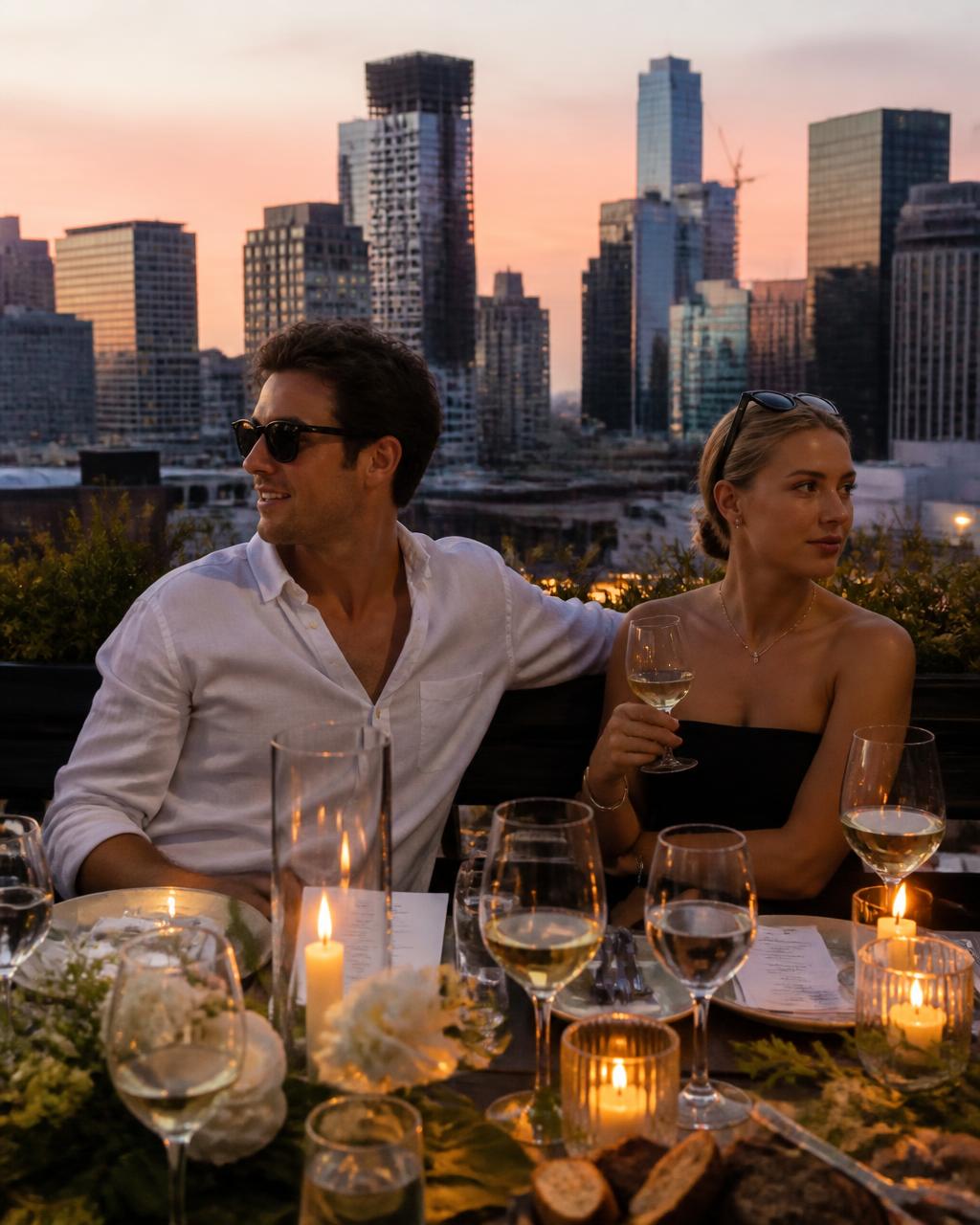 Rooftop dinner at golden hour